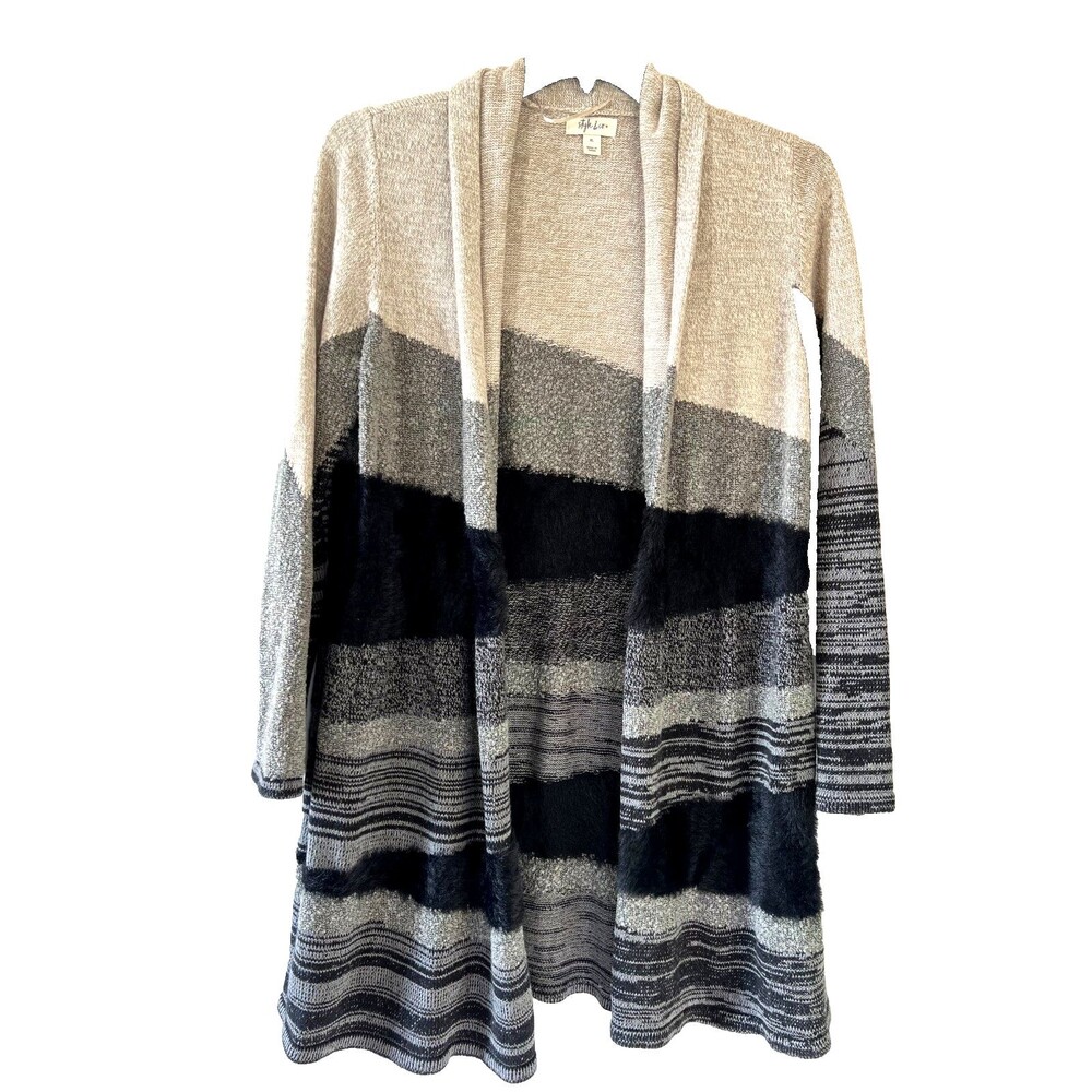 Style & Co. Striped Black & Cream (the black stripe is faux fur)Cardigan Size XL